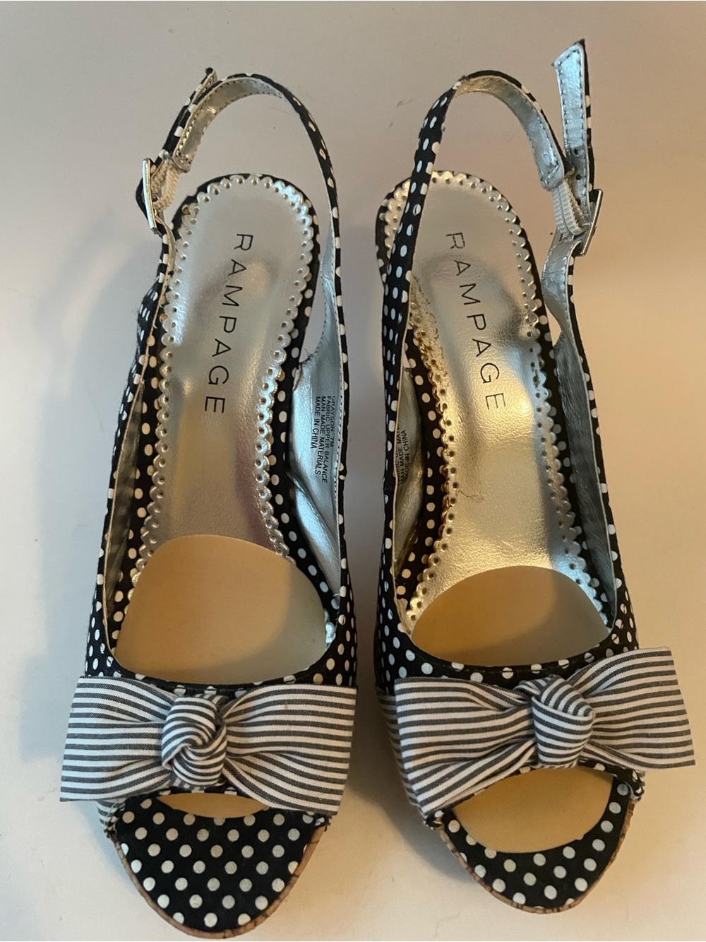 Rampage Black Polka Dot Bow Slingback Heels